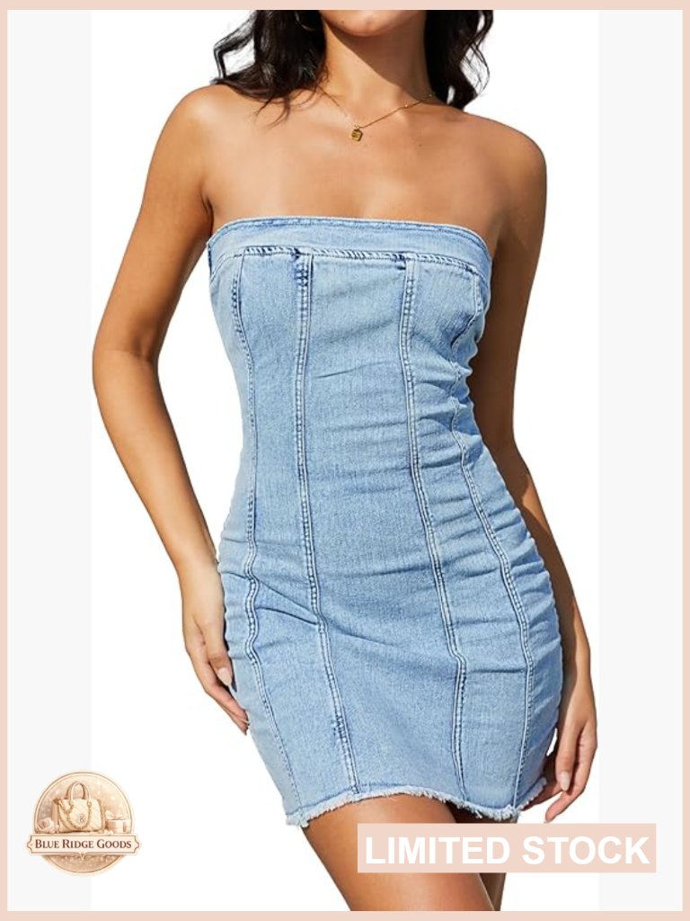 Strapless Denim Bodycon Mini Dress High Waist Corset Back Zipper Y2k